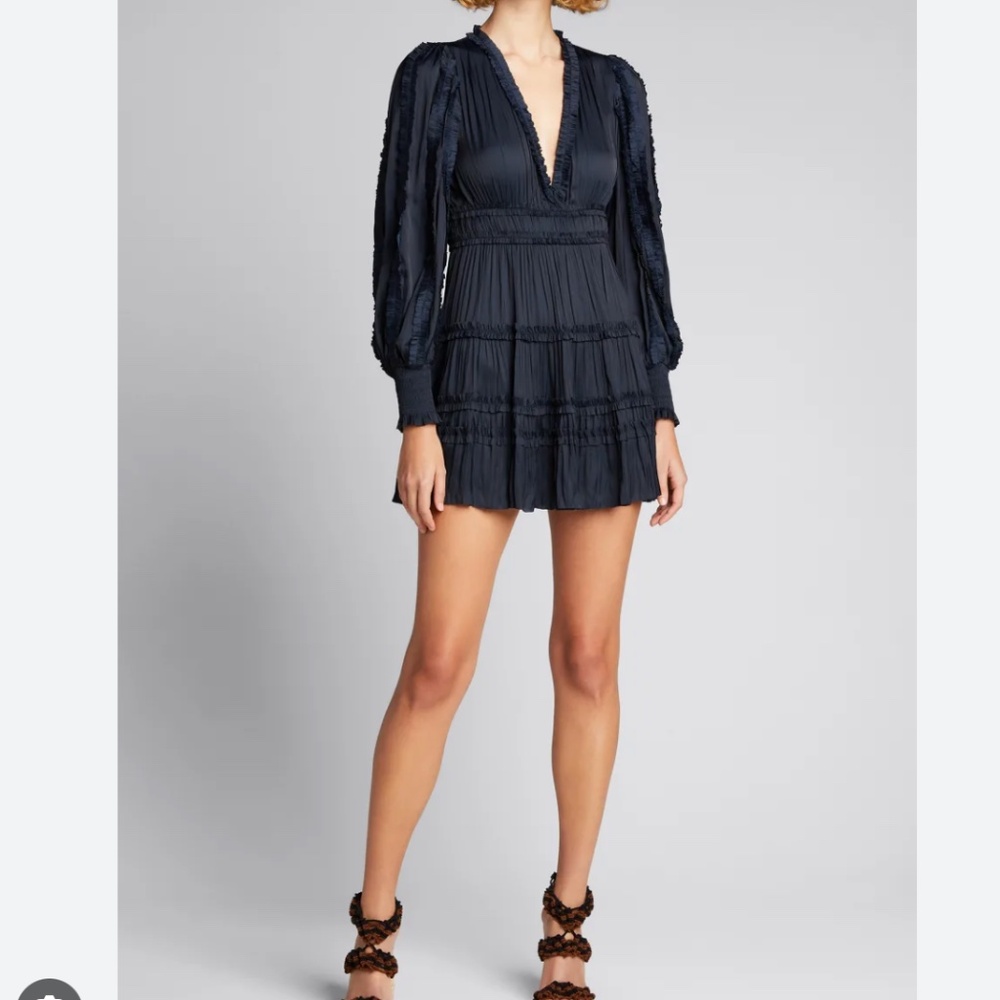ULLA JOHNSON Gemma Satin Tiered Rufle Dress Size 8